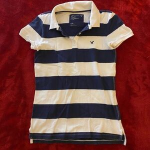 American Eagle Outfitters Women’s Navy and White Polo
